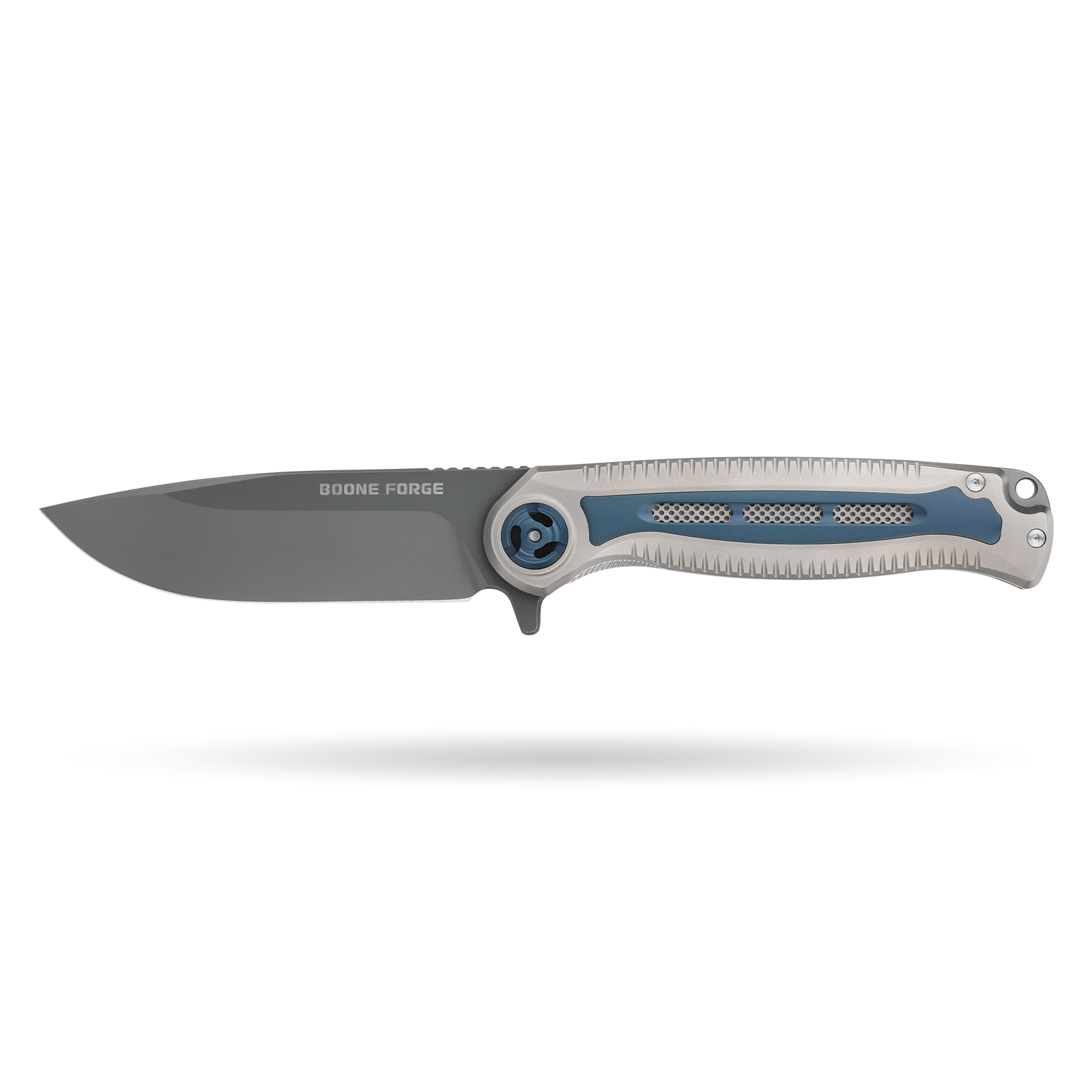 1 Granite Frontier × Boone Forge "Hyperion" Grey & Blue Titanium Liner Lock Knife (3.73" M390 Blade) - Image 1
