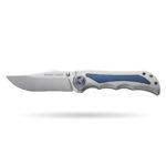 Granite Frontier × Boone Forge "Mirage" Titanium & Blue Accent Liner Lock Knife (3.74" M390 Blade)