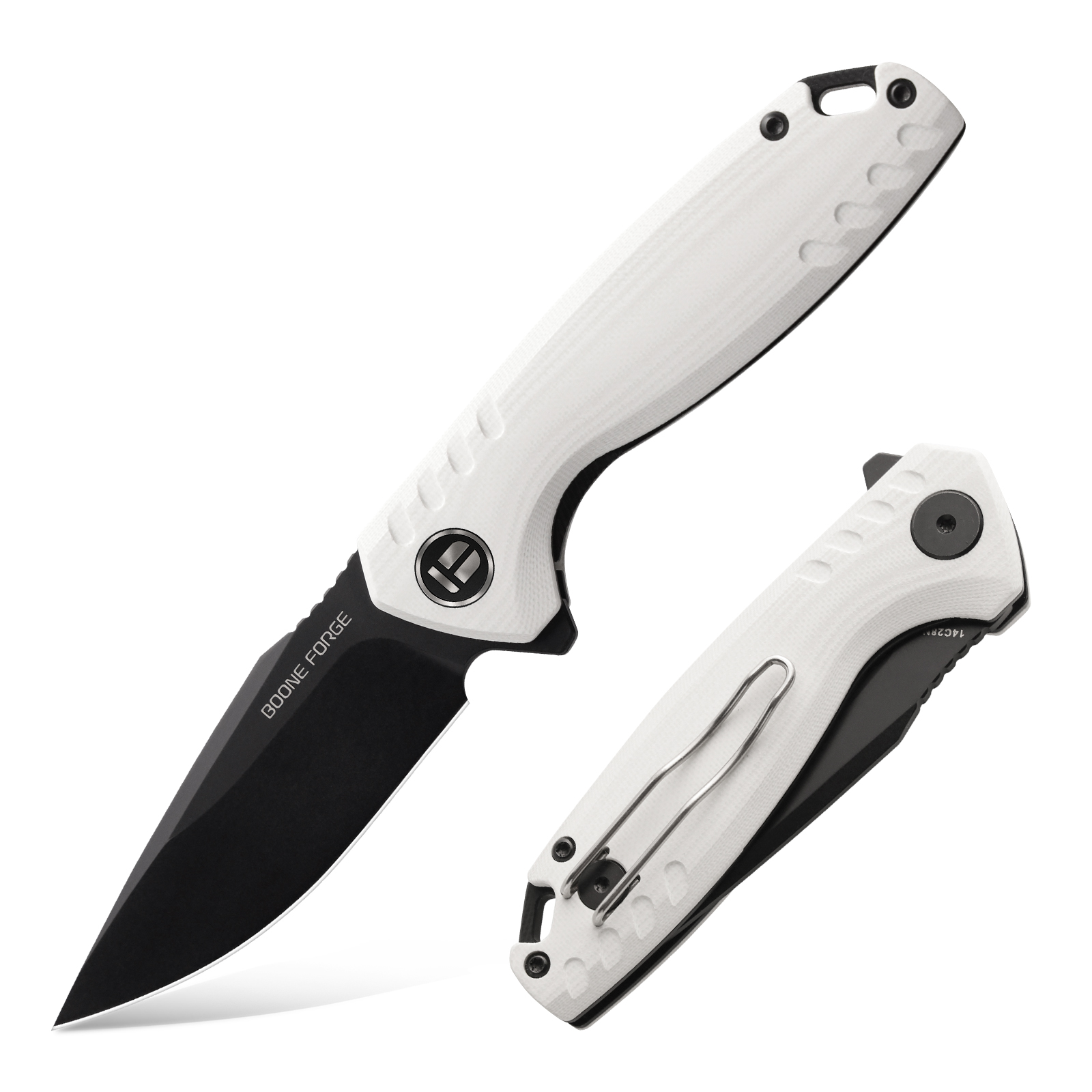 1、首图 Granite Frontier × Boone Forge "Specter" White G10 & Black Titanium 14C28N Folder (3.39" Blade) - Image 1