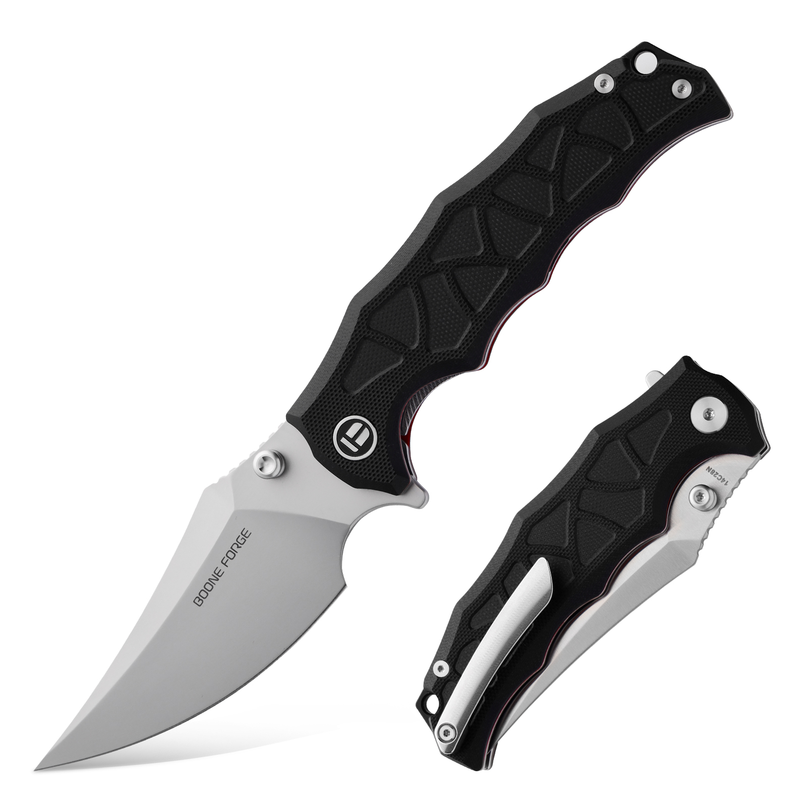 1、首图 Granite Frontier × Boone Forge "Raptor" Black Textured G10 & 14C28N Tactical Folder (3.81" Blade) - Image 1