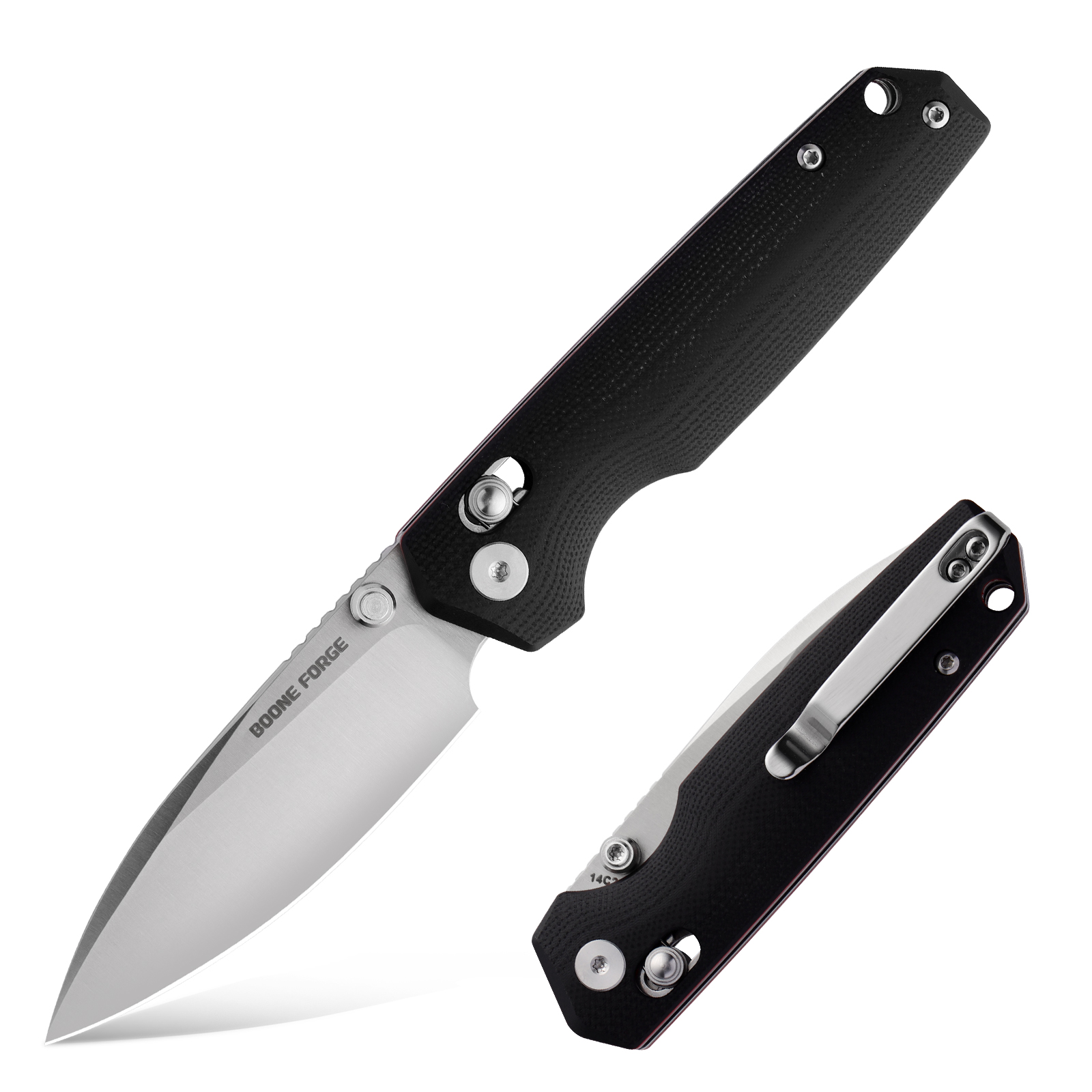 1、首图 Granite Frontier × Boone Forge "Pioneer" Black G10 & Sandvik 14C28N Axis Lock EDC Folder (3.05" Blade) - Image 1